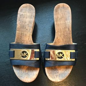 Michael Kors "Warren" Navy & Gold Wedge Sandal